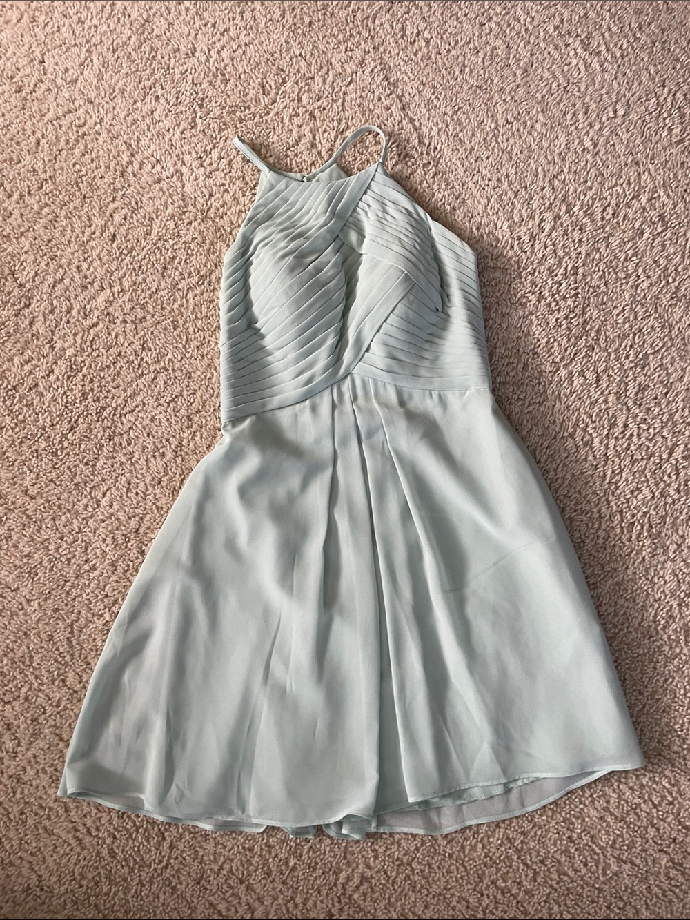 Pleated Halter Mini Dress in Soft Sage Green